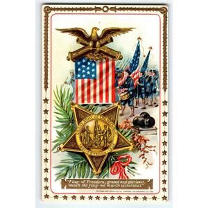 Decoration Memorial Day Postcard Tuck G.A.R Medal Cannon Balls Flag Eagle 179